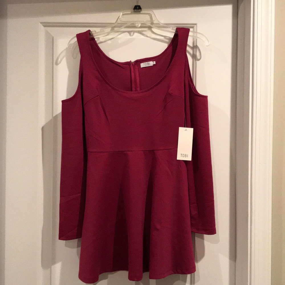 Tobi cold-shoulder long sleeve mini dress